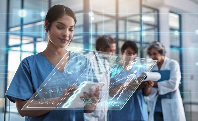 Clinician reviewing AI-assisted patient data